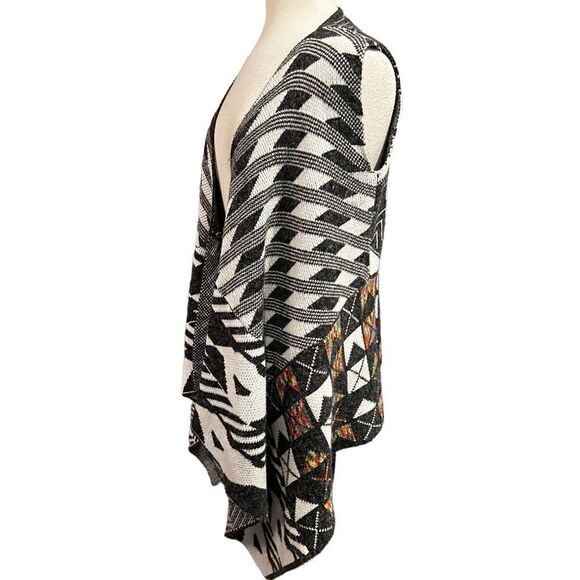 Colorful Bohemian Coatigan Cardigan Sleeveles Black & White size Medium - Picture 14 of 14